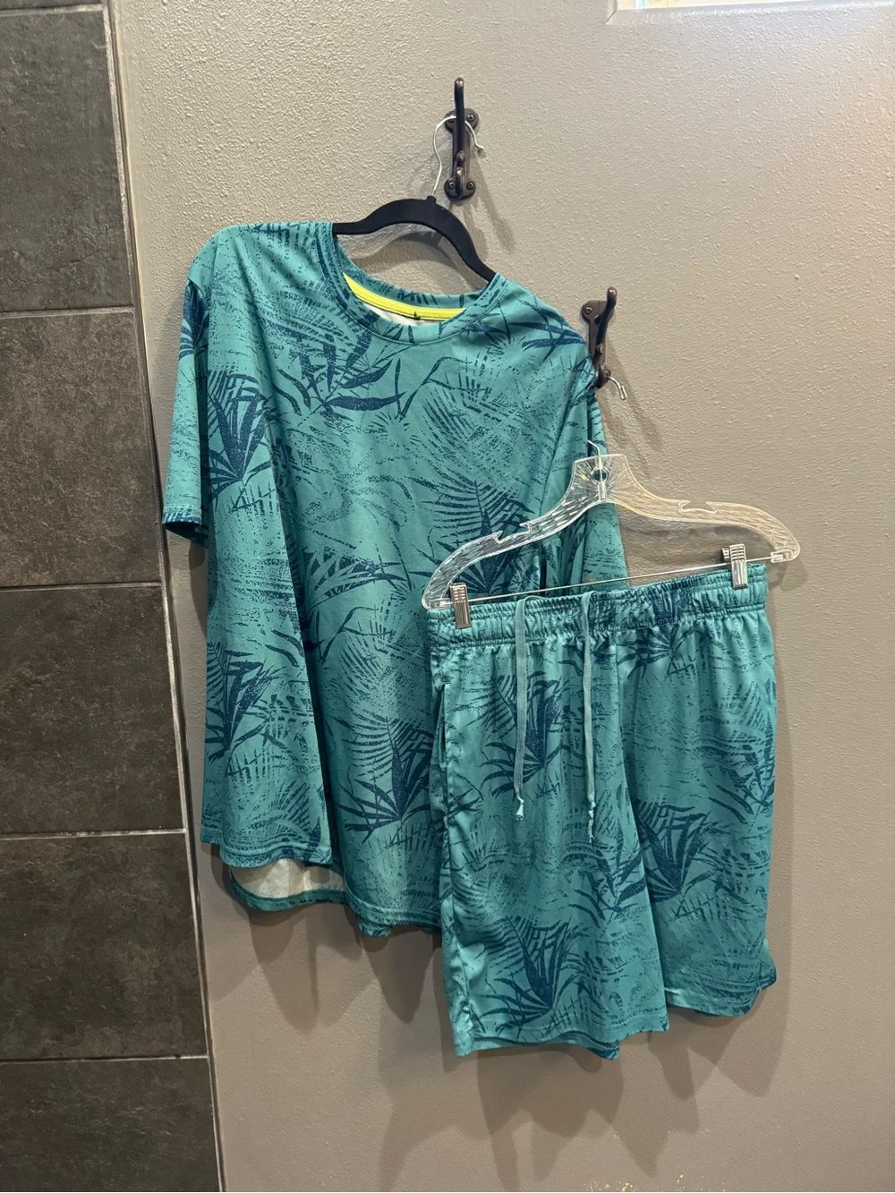 Kids Teal Tropical Print Matching Shirt & Shorts Set